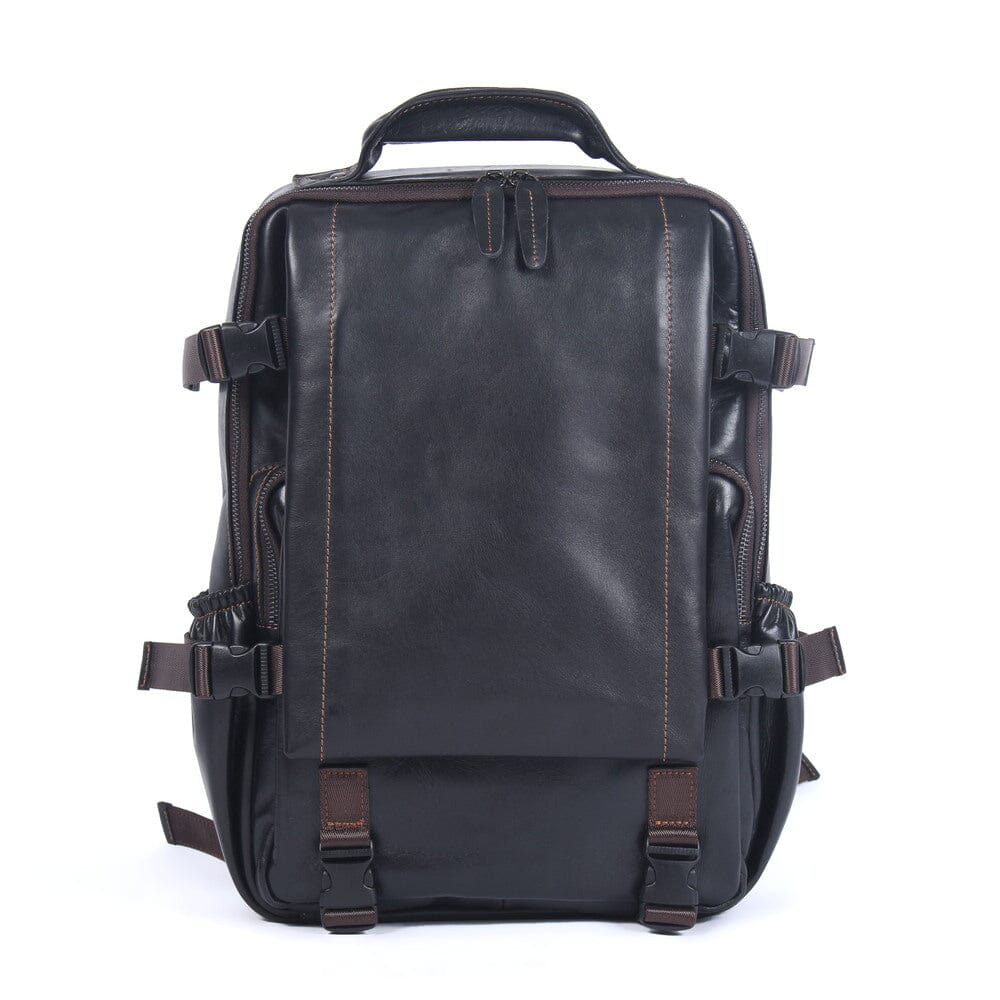 Men's Black Leather Backpack | TENBY