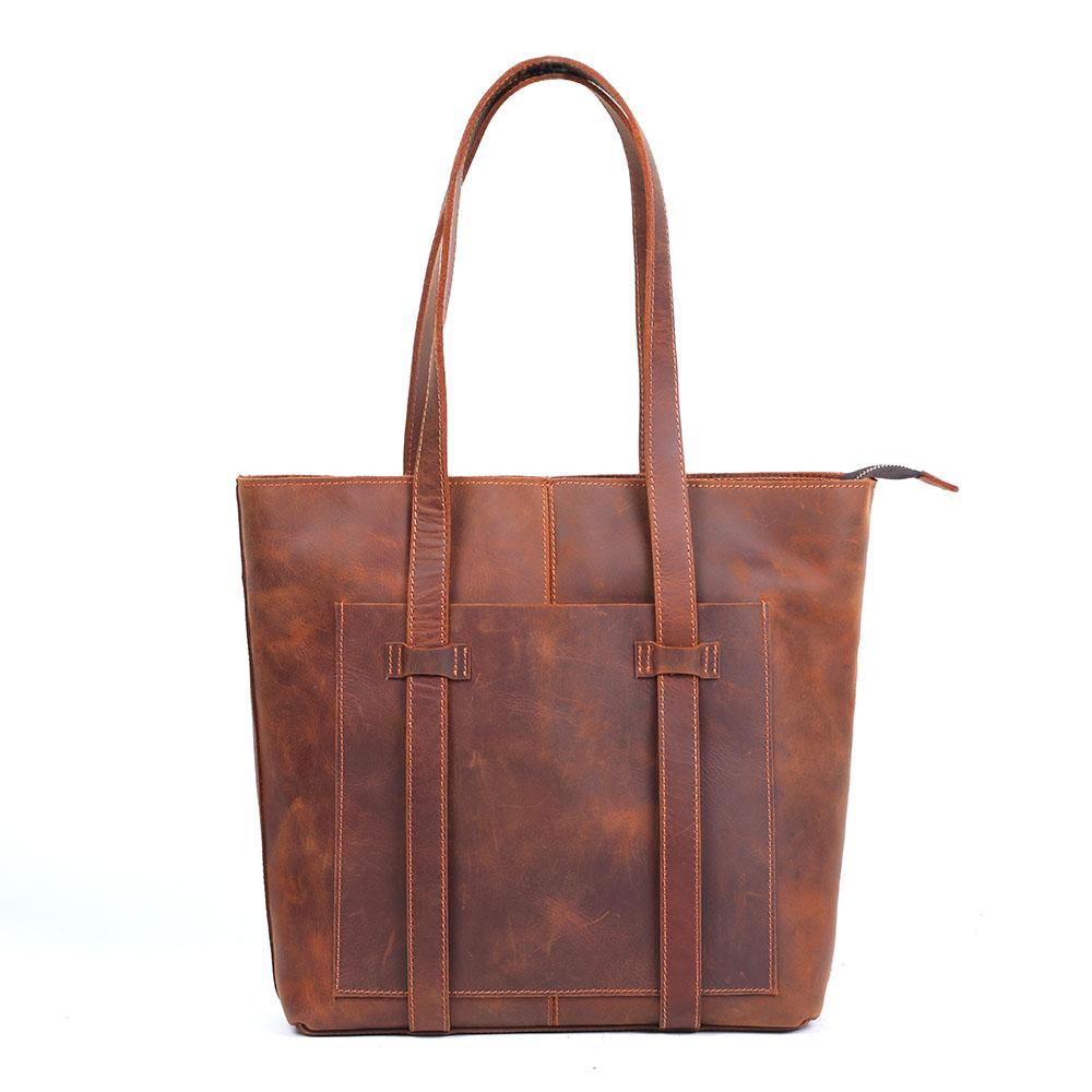 Coffee Leather Tote Bag | AMBLESIDE